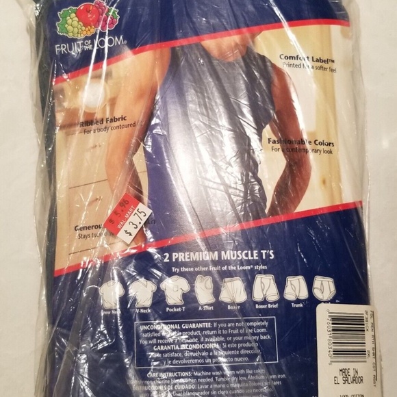 Vtg Fruit Of The Loom Ribbed Muscle T-Shirt Mens 2XL Blue Sleeveless NOS - Picture 2 of 7